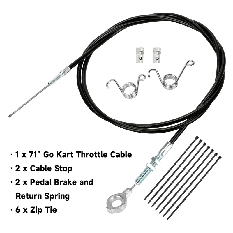 HIAORS 71 inch Throttle Cable for Go Kart Predator 212cc 196cc GX160 GX200 6.5hp Manco 8252-1390 ASW Kandi Yerf Dog Go Cart Parts with Throttle Pedal Brake and Return Spring Cable Stops 1