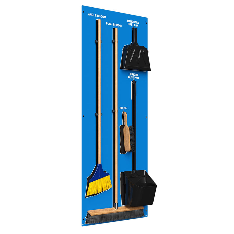Clean & Sweep 5S Shadow Board/Wall Mount Broom Holder, 68" x 30" Board, 5S Cleaning Station - with Broom and Dustpan Set Included, Made in The USA by AccuformNMC, Blue/Black, PSB716BUBK Ultra Aluma-Lite
