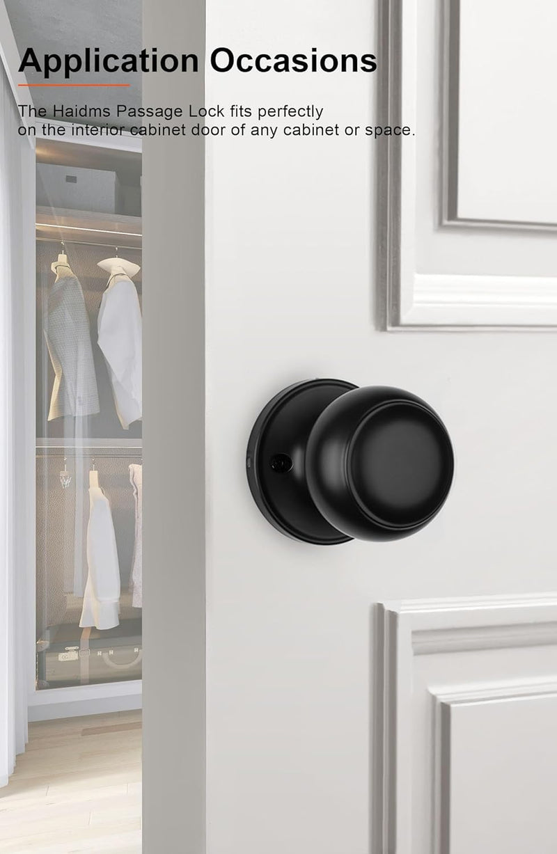 Haidms 3 Pack Black Dummy Door Knobs, Half Matte Black No-Turning Dummy Closet Doors Single-Sided Door Locks (6 Pieces/3 Pairs)