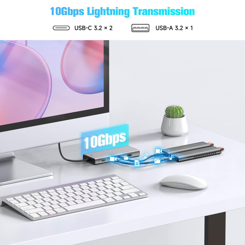 RSHTECH 5-in-1 USB C Hub with M.2 NVMe/SATA SSD Enclosure, 10Gbps USB Data Ports (1A + 2C) and 100W Power Delivery, Aluminum USB-C Dock Dongle for MacBook, Laptops and More RSH-D05P