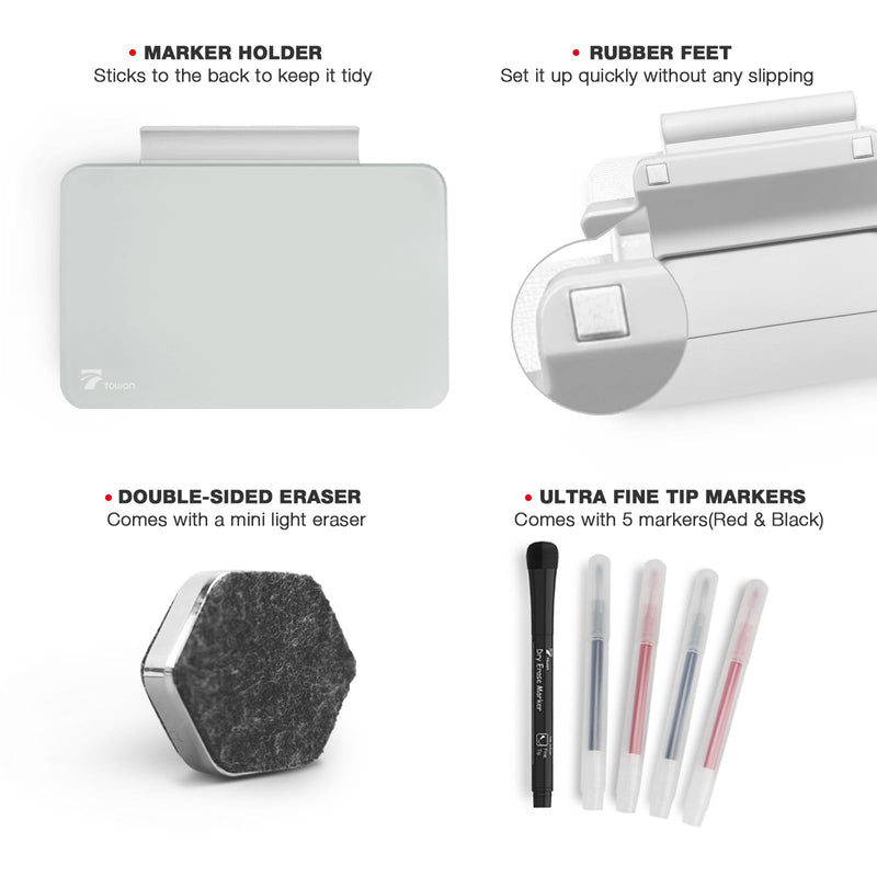 Gray Desktop White Board Glass with Calculator＆ Small Desktop Dry-Erase Pad Glass whiteboard