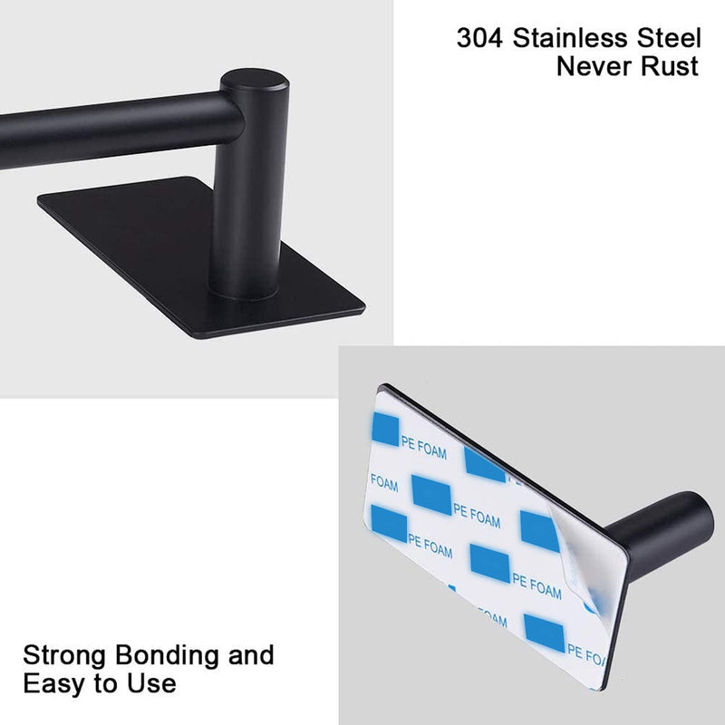 NearMoon Self Adhesive Bathroom Towel Bar- Stainless Steel Bath Wall Shelf Rack Hanging Towel Stick On Sticky Hanger Contemporary Style, NO Drilling (1 Pack, Matte Black, 24-Inch Towel Rack) 1 Pack