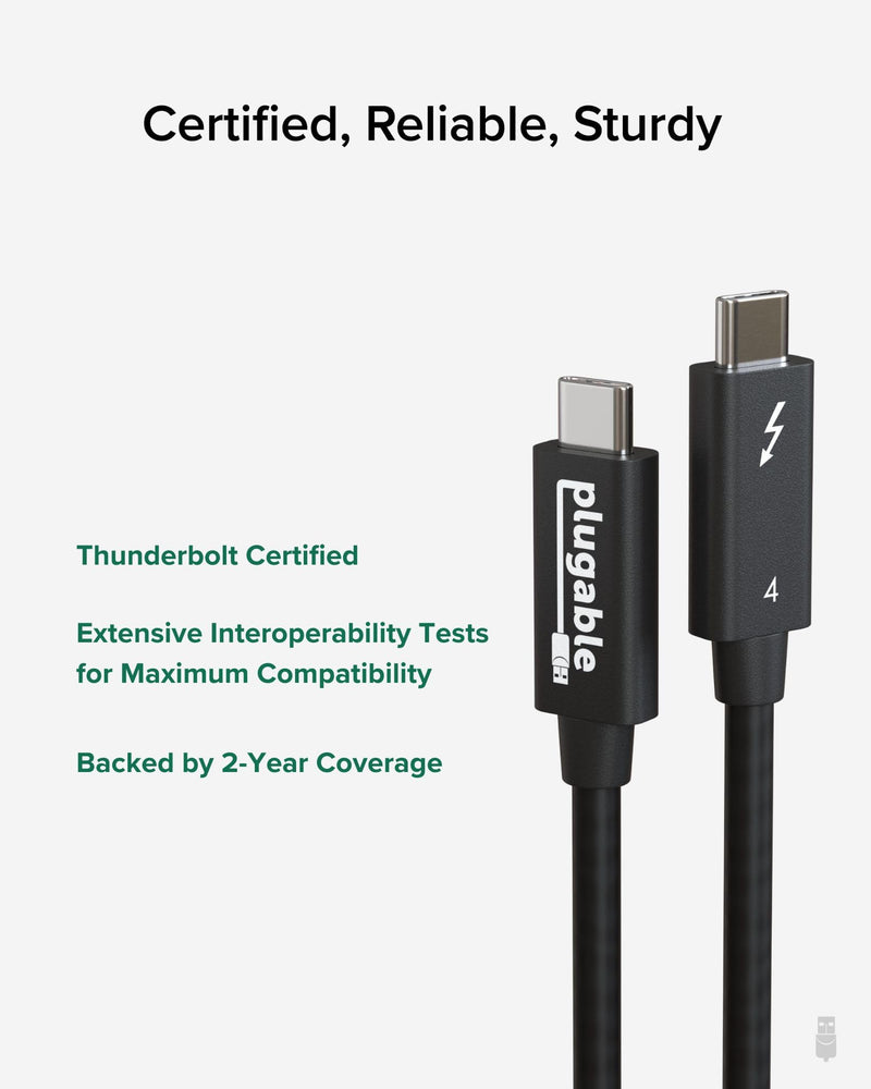 Plugable Thunderbolt 4 Cable [Thunderbolt Certified] 6.6ft USB4 Cable with 100W Charging, Single 8K or Dual 4K Displays, 40Gbps Data Transfer, Compatible with Thunderbolt, USB4, USB-C - Driverless ['2m (6.6ft)']