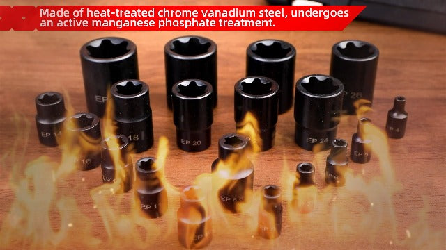 AKM 19PCS External Torx Plus Socket Set,6 Point EP Socket EP4-32 with 1/2’’ 3/8’’ 1/4'' Dr. EP8.8 compatible with Tesla, E-Torx Star Torque Sockets Set, Cr-v steel with High Impact Storage Case