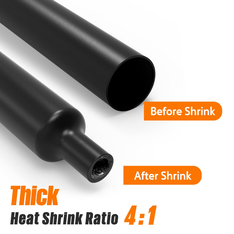 Lsnisni 90 mm heat shrink tube set with adhesive, 4:1 shrink tubes black, double-walled and waterproof, 5 sizes heat shrink tube, heat shrink tube cable sleeve - 100 pieces
