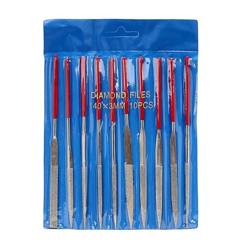 Mesee Mini Diamond Files set, 10 pieces titanium-coated diamond needle file set, diamond-coated tool files with precision coating for modeling and deburring jade metals - 3x140mm