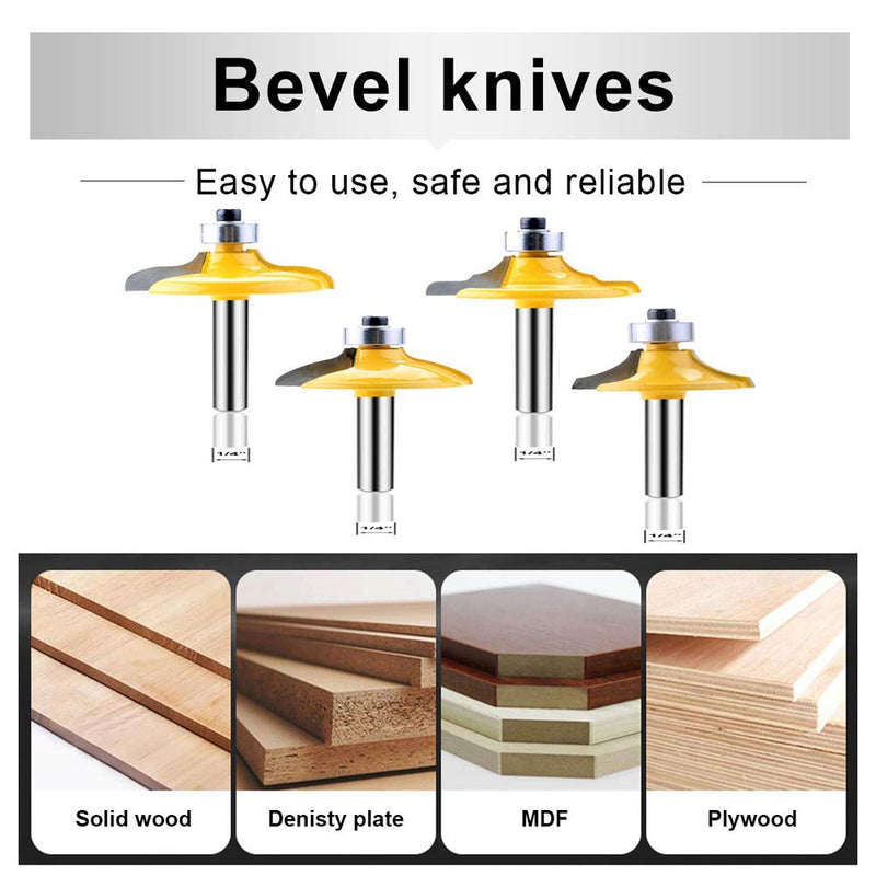 Router Bit Set 1/4-Inch Shank Door&Drawer Front Edging 4 PCS, Woodworking Milling Cutter Tools, Carbide CNC Router Grooving Mill Tool(1/4 Square) 1/4 Square