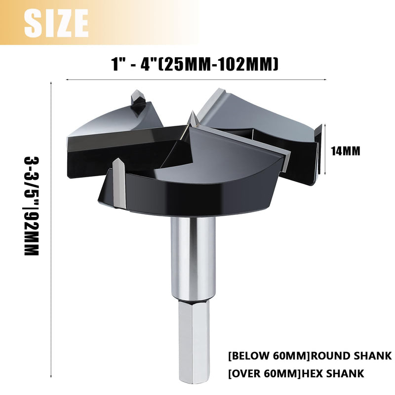 4" | 102mm Forstner Drill Bit,Triple Flute Tungsten Carbide Tipped - for Hard Wood,Soft Wood Woodworking Hinge Cutter Tool Kits for Veneered Plywood Plastic 4'' | 102mm