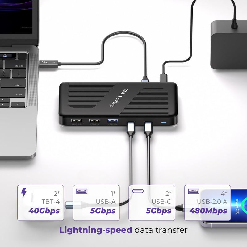 Thunderbolt 4 Dock Dual Monitor USB-C - 11 Ports 40Gbps Docking Station, PD 100W, 60W Charging - 8K/4K Displays Compatible with Windows 10/11, Mac OS 10.2 & Above, Dell, HP, Lenovo Laptop