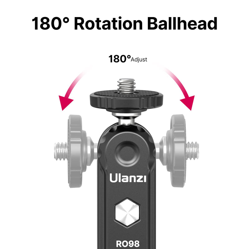 R098 Cold Shoe Monitor Mount, 1/4" Rotatable Dual Ballhead Hot Shoe Mount Microphone Fill Light Camera Monitor Swivel Bracket Compatible with DJI OSMO 360/Pocket 3/Insta 360 x 5/Sony/Canon/Nikon /Fuji R098