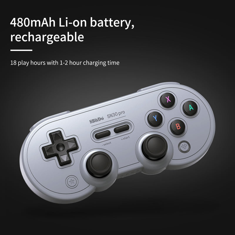 AKNES 8Bitdo SN30 Pro Bluetooth Controller, Hall Effect Joystick Update, Gaming Controller Compatible with Apple, Switch, Windows, Steam Deck, Android and Raspberry Pi - Gray Edition Grey Edition