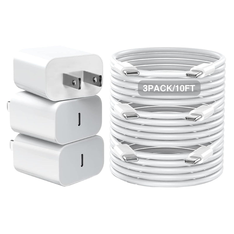 iPad Pro 13(M4) Fast Charger [3Pack] for iPad Pro 12.9/11 inch 2024/22/21/20/18,iPad 10,Mini 6,iPad Air 13(M2)/5th/4,[MFI Certified]20W USB-C Fast Wall Charger with 10FT Long USB C to C Charging Cable
