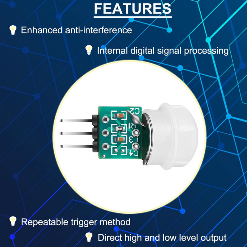 DAOKAI PIR Human Sensor Module 5PCS AM312 DC 2.7-12V Mini Pyroelectric IR Sensor Body Manual Motion IR Detector Module with Dupont Cable Mini human sensor module