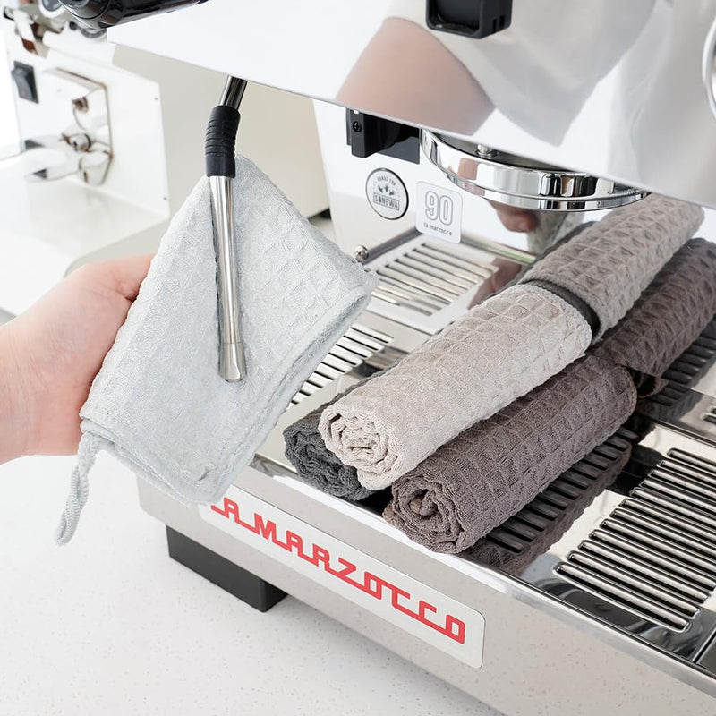 watchget Barista Micro Cloth 10 Pack, Microfiber Barista Cleaning Towels Microfiber Waffle Weave Kitchen Dish Cloth Coffee Bar Towel Coffee Machine Cleaning Cloth, Dark Grey(12"x12") Dark Gray