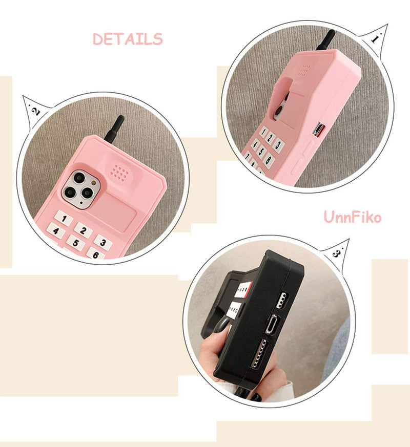 UnnFiko 3D Silicone Case Compatible with iPhone 14 Pro, Retro Classic Creative Soft Rubber Bumper Cover Cool Fun Thick Protective Stand Case (Retro Cellphone Pink, iPhone 14 Pro) Retro Cellphone Pink