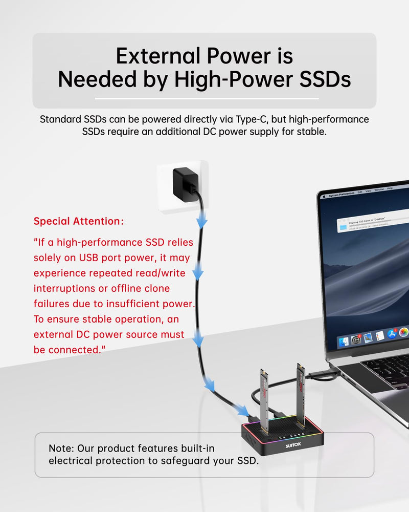 M.2 Duplicator Cloner Dual-Bay Offline USB C to NVMe SATA Dock Station, 20Gbps M2 Reader for Both (M Key, B+M Key) PCIE NGFF Docking, Size for 22110 2280 2260 2242 2230 Enclosure - STK03 STK03 20Gbps Dual Bay M.2 Duplicator