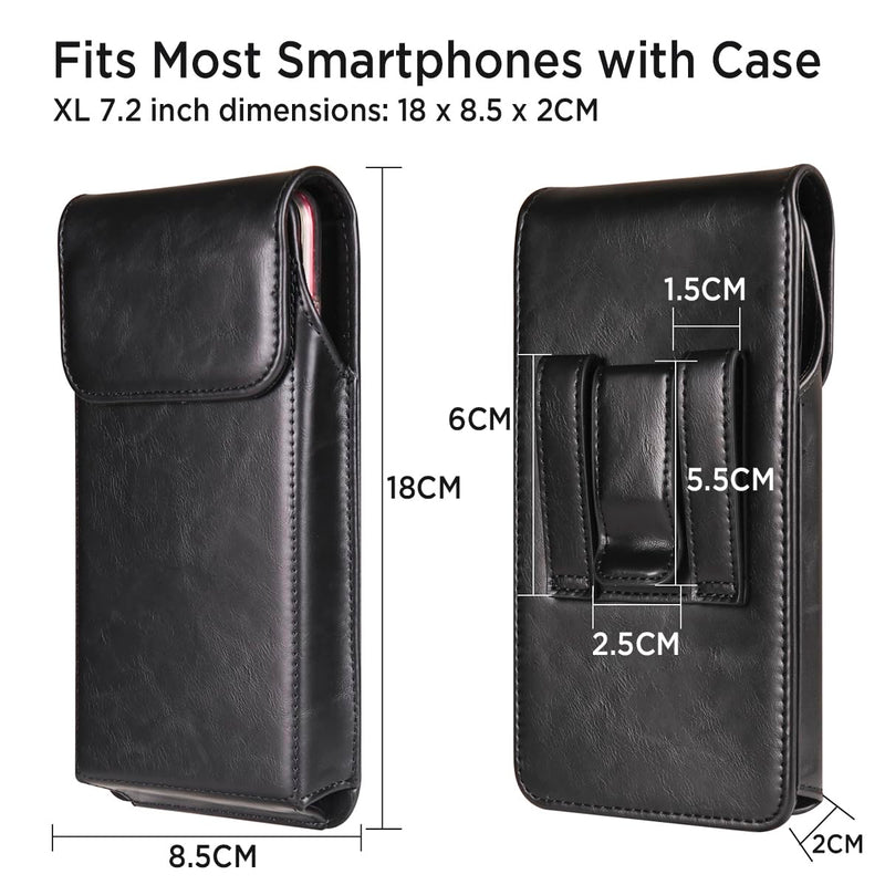 Miimall Leather Cell Phone Holster with Belt Clip, Phone Pouch for iPhone 15 Pro Max 15 Plus 14 Pro Max 13 Pro Max 12 Pro Max 11 Pro Max XS Max, Galaxy S24 Plus S23 Plus S22 Plus S21 Plus, Black-Large Large