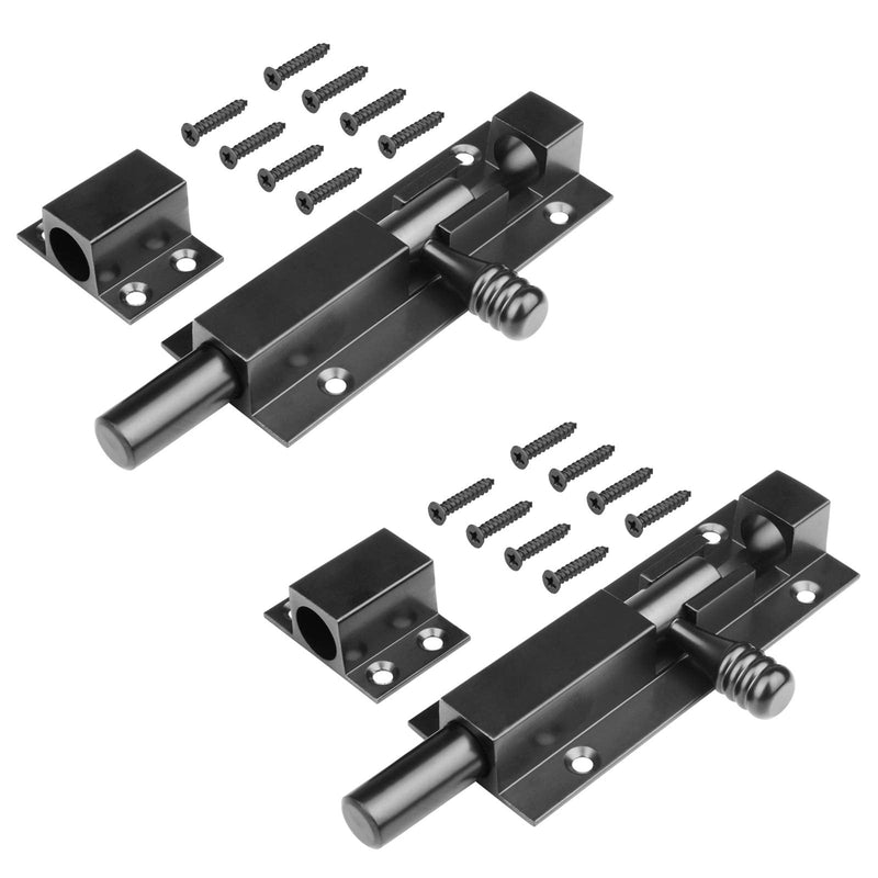 2 Pack 5" Black Aluminum Slide Bolt Gate Latch, Barrel Bolt for Fence Shed, Barn Door