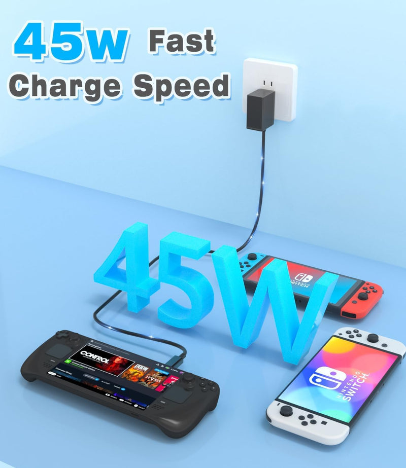 Charger for Nintendo Switch, 45W AC Adapter Power for Switch, Compatible with Switch Lite/OLED/Steam Deck, Switch Fast Charging Output 15V 3A with 5FT USB C Charger Cable, Support Switch TV Dock Mode