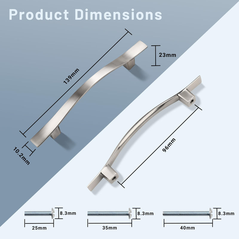 KNOBWELL 12 Pack 3-3/4 inch Hole Center Brushed Nickel Kitchen Cabinet Pulls,Wave Style Modern Dresser Pulls Hardware Kitchen Cabinet Handles for Bathroom Bedroom Vanity,Zinc Alloy Hole Center：3-3/4 inch（96mm）