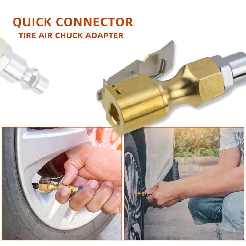 Air Chuck with Clip Tire Inflator Compressor with Clip Closed Flow Lock Brass Tire Chuck Hose Connect Accessories Heavy Duty Inflator Gauge Compressor Accessories Locking Tire InflatorAdapter Connect