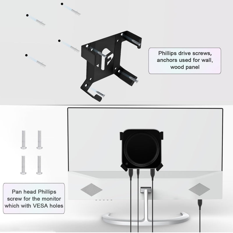 IFCASE Mac mini M4 Pro Mount, Behind Monitor, Under Desk, Wall Mount Stand for Mac mini M4/M4 Pro 2024 Compatible VESA Holder with Anti-Scratch Pad (Black) Black 1 Pack