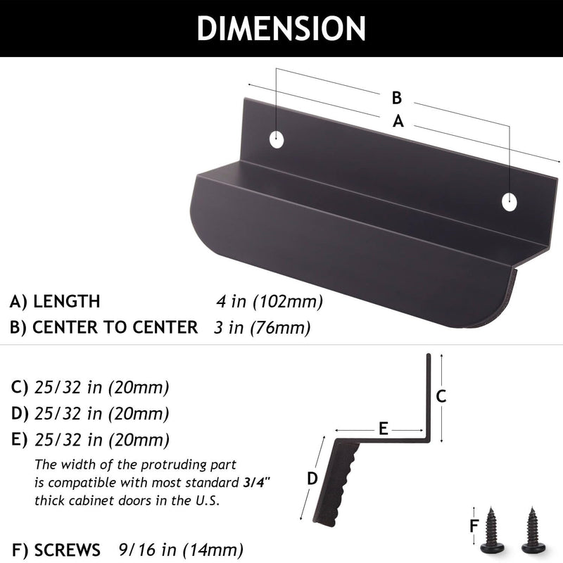 RVPEKUPE 4-Pack Under Cabinet Foot Pull with Adhesive and Screws, Hands Free Toe Foot Pull Opener for Kitchen Trash Cabinet Drawer, 4 Inch (Matte Black) Matte Black