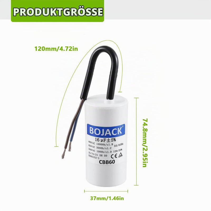 BOJACK CBB60 16uF 450V 50/60HZ Starting Capacitor, SH Motor Operating Capacitor, AC Motor Capacitor, with Wire