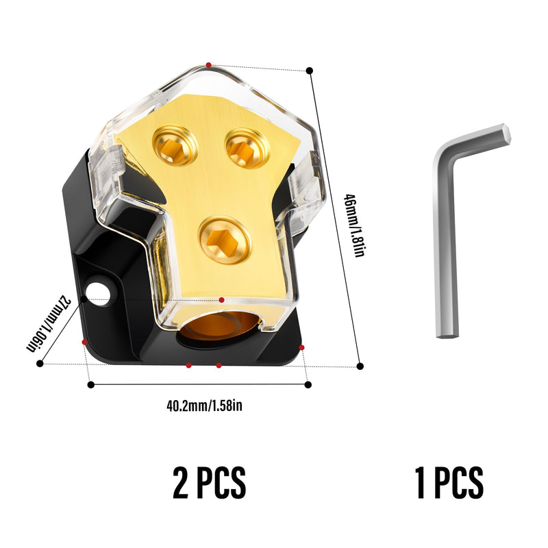 2pcs Power Distribution Block Car Audio, 2 Way 0/2/4 Gauge in 4/6/8 Gauge Out Auto Car Audio Splitter Connecting Block for Audio Splitter