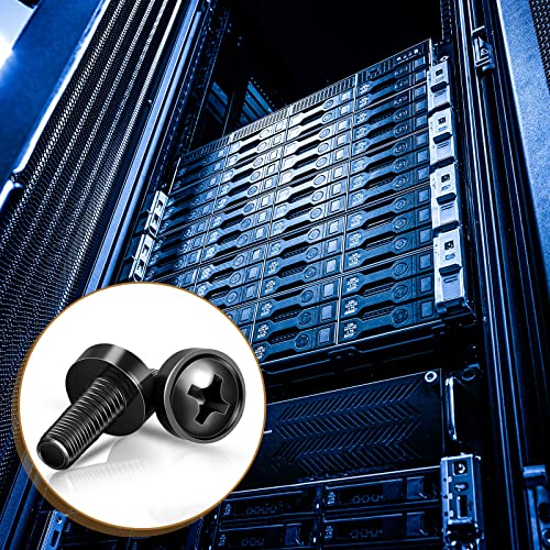 100 Pack M6 x 16 mm Rack Mount Cage Nuts, Screws and Washers Stainless Steel Black Server Rack Screws Square Insert Nuts for Audio Server Console Mounting Routers, Shelves, Enclosures, Cabinets