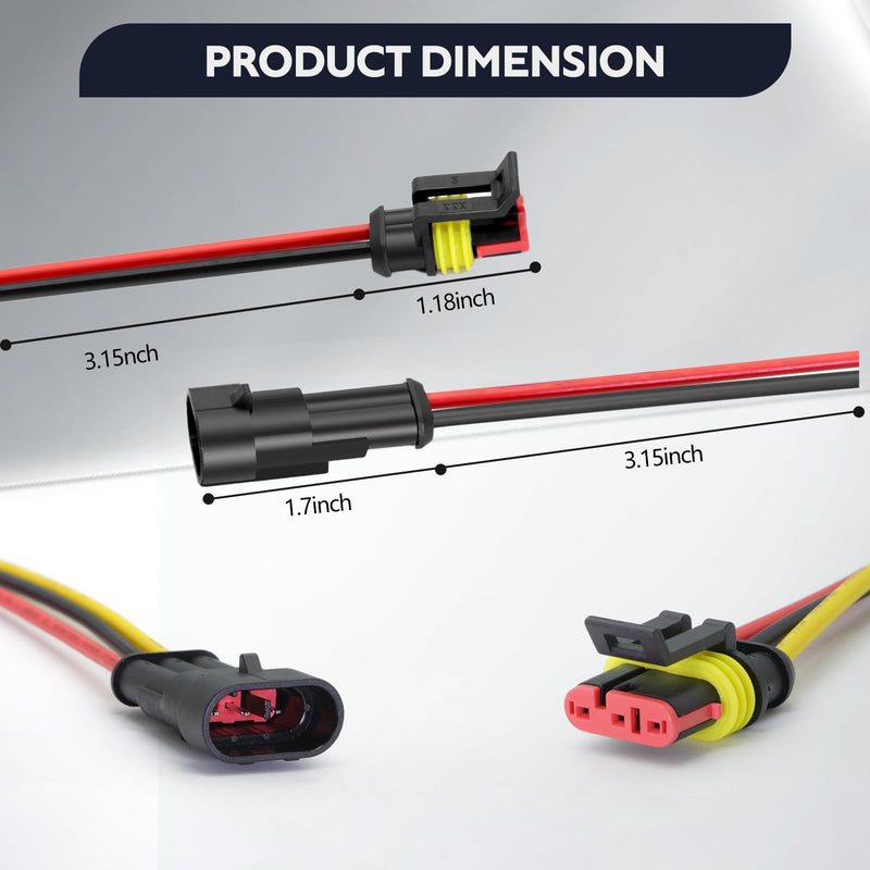 10 Kits 16 AWG 2 Pin Waterproof Automotive Wire Electrical Connectors, 2 Wire Connectors with 16 Gauge Wire and Heat Shrink Tubing for Auto Motorcycle