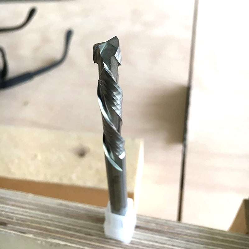 Sinoprotools spiral groove cutter 8 mm shank/solid carbide CNC spiral cutter/32 mm cutting length end mill/CNC cutter router/compression cutter double-edged for wood (2+2 flutes) 8x32x75mm