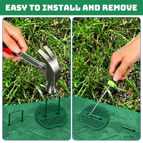 6 Inch Landscape Staples Set, 100Pcs U-Shaped Landscape Staples and 100Pcs Fixing Gasket with 1 Pcs Pick Hook for Weed Fabric & Landscaping, Green