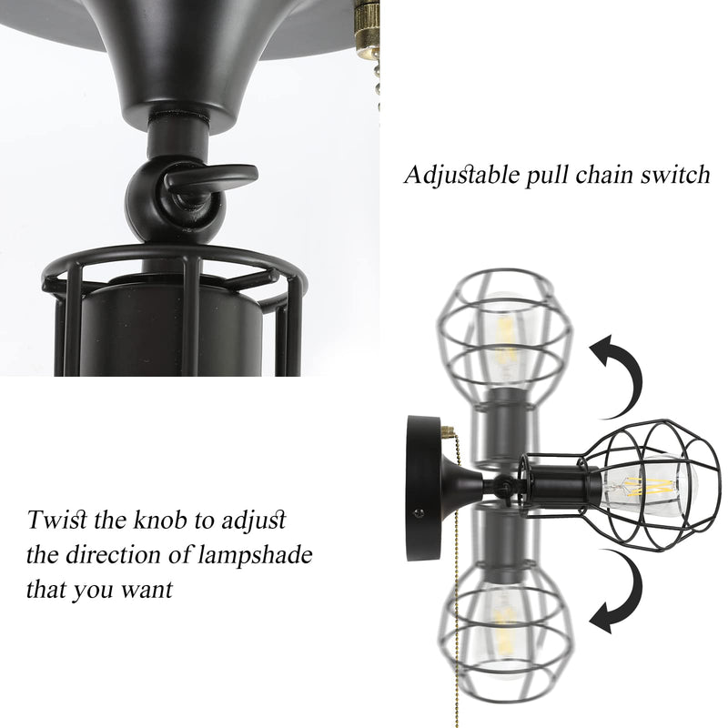 2-IN-1 Ceiling Light & Wall Sconce with Adjustable Pull Chain , Industrial Ceiling Light for Hallway/Entryway/Bedroom/Farmhouse