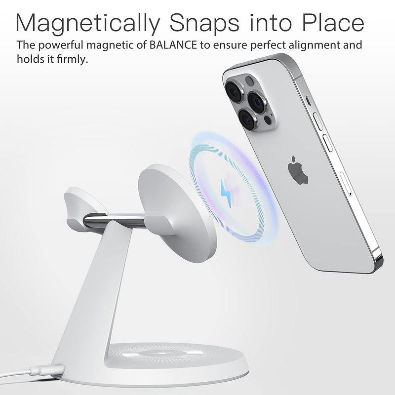 3-in-1 Wireless Charging Station for Apple: used for iPhone and Watch Charging Station with Magsafe Charger Stand, Wireless Charging Stand for iPhone15/14/13/12, Apple Watch 1-9/Ultra, AirPods 3 Pro White