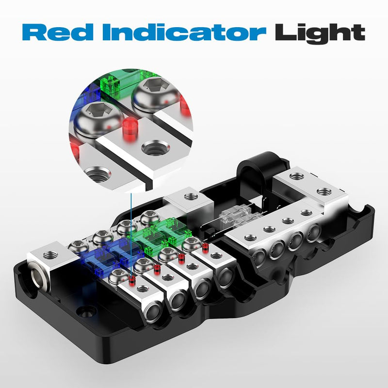 Fused Distribution Block 4Way MIDI (Mini-ANL) Distribution Block Car Audio 12V 0/4 Gauge Fuse Distribution Block with Ground for Auto Boat UTV Stereo Amp