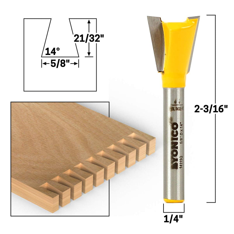 YONICO Dovetail Router Bit Set 5 Bit 1/4-Inch Shank 14520q 5 Bit Set - 1/4" Shank