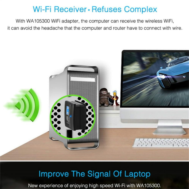 300Mbps USB WiFi Adapter, Wireless LAN Network Card Adapter Stick USB 2.0 Dongle for Desktop Laptop PC Windows 10 8 7 XP MAC OS (Plug-and-Play for Windows10)