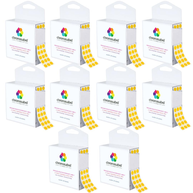 ChromaLabel 1/4 Inch Circle Sticker Labels, Colored Dot Stickers with Handy Dispenser, Round Color Coding Labels, 1000 Sticky Dots, Yellow Stickers - Case of 10