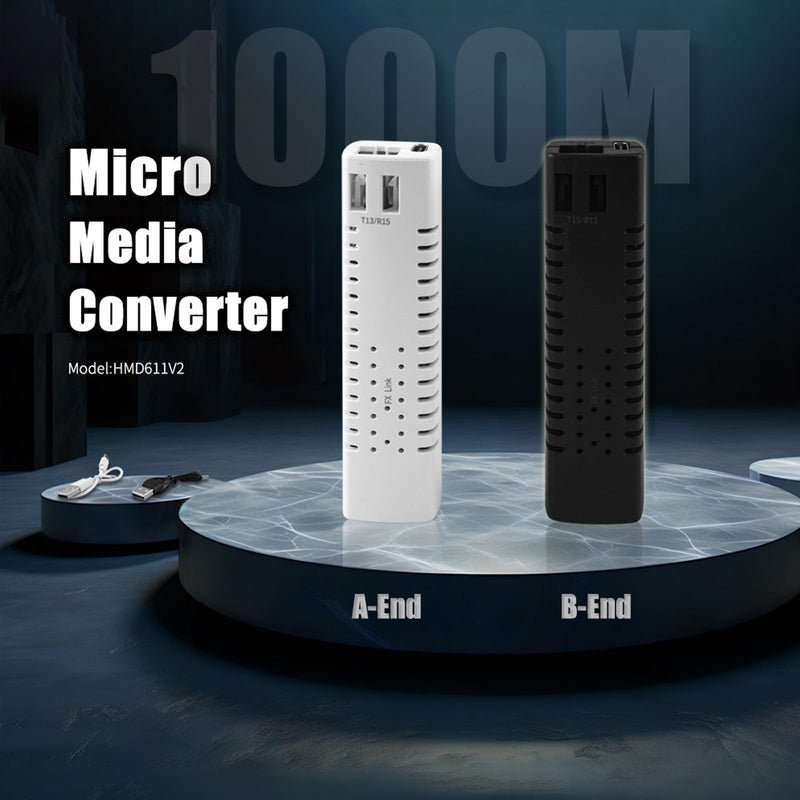 A Pair Mini Media Converter, Fiber Ethernet Coverter, Gigabit Media Converter 10/100/1000Base-Tx to 1000Base-FX TX1310nm/TX1550nm Single Mode 3Km, Type-C, with Power Supply MINI 3KM, RJ45