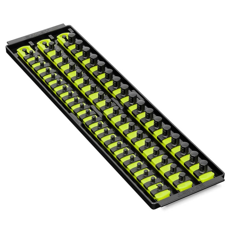 Ernst Manufacturing 8460HV Socket Boss 3-Rail Multi-Drive Socket Rail Organizer with Tray, 18-Inch, High-Visibility - Made in USA