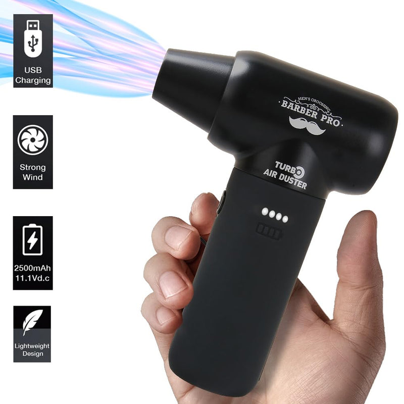 Compressed Air Duster - Electric Duster for Hair Barber, 3 Gear Mini Portable Jet Dry Air Blower, Cordless Vacuum Cleaner, for PC, Office,Salon, Fan, Laptop, Keyboard, Car -Black