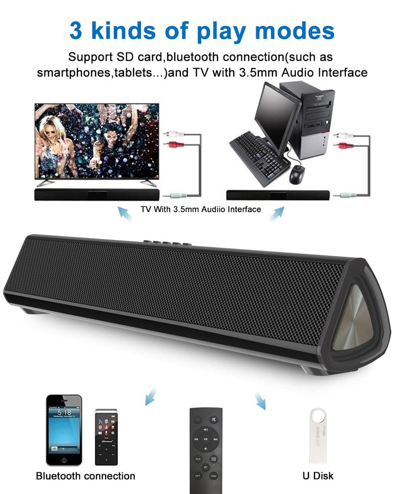 Guppy Sound Bar 15.7 Inch Soundbar for Smart TV Speaker with USB/AUX Connectivity, PC Desktop Speaker, Stereo Wireless Computer Bar Speaker, Subwoofer, for TV/Desktop/Laptop (Black)