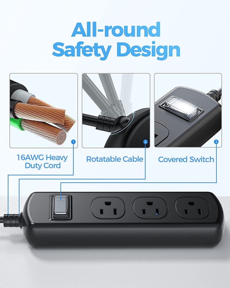 EIGSO Outdoor Power Strip Weatherproof, IPX6 Grade Waterproof Surge Protector with 3 Wide Outlets, Anti-Electric Shock, 15 FT Heavy Duty Extension Cord for Outdoor Patio Garden, Black