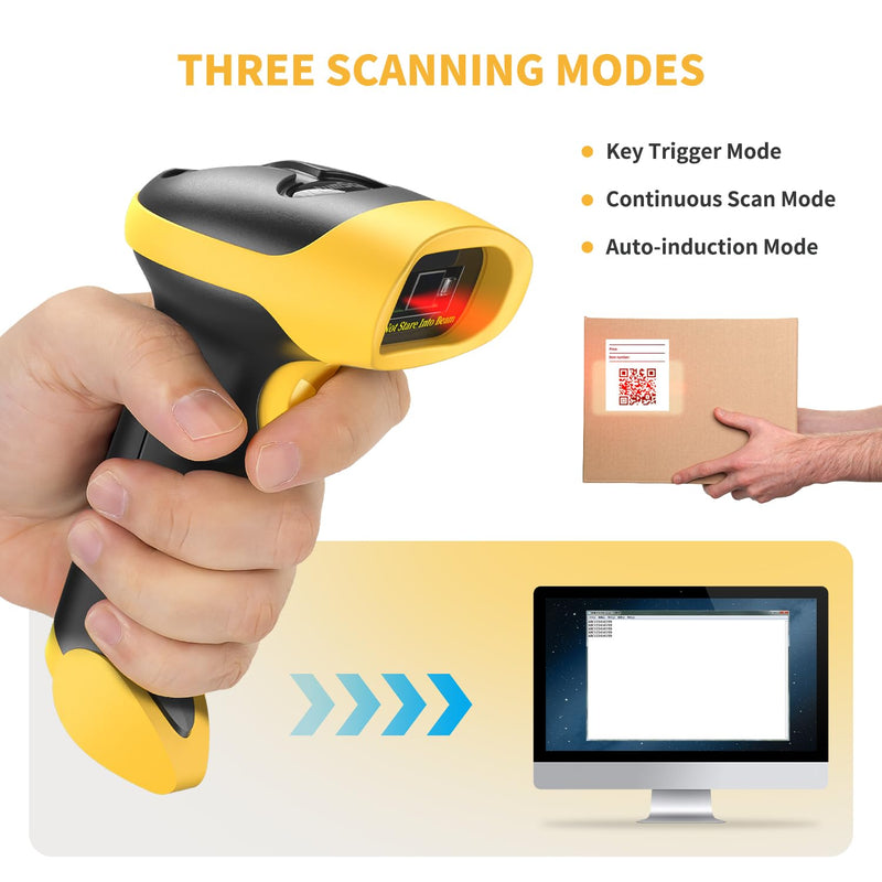 NetumScan Bluetooth QR Barcode Scanner, 3 in 1 Automatic Wireless 1D 2D Barcode Reader USB Image Code Scanner for Store, Warehouse POS, Computer, Tablet, iPad, iPhone, Android 1D & 2D Scanner Yellow