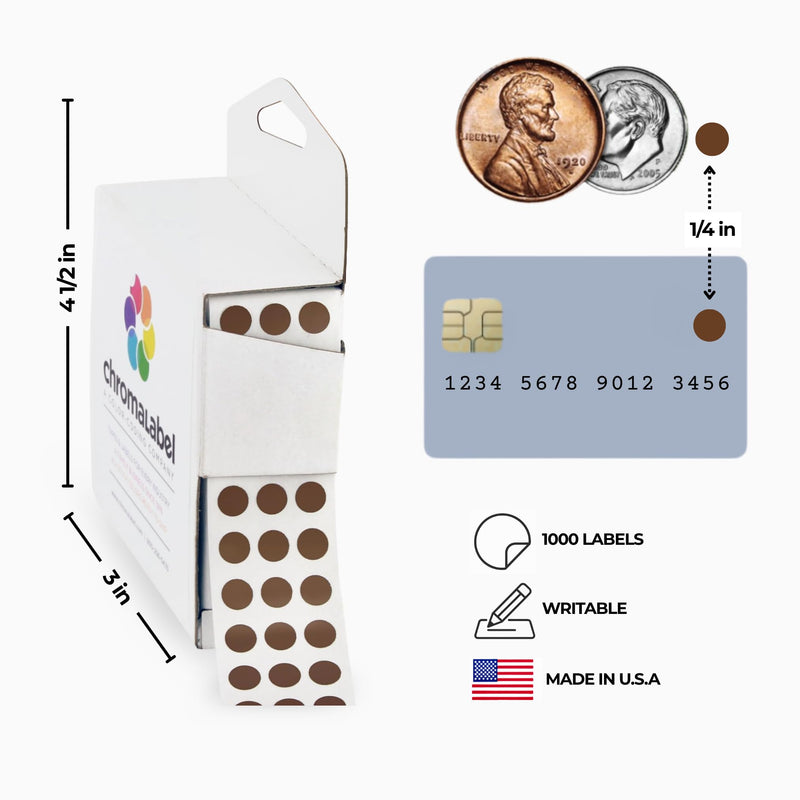 ChromaLabel 0.25 inch Cocoa Sticky Color Coding Dot Stickers, Ideal for Pricing, Office Supplies, Teachers, Comes with Handy Dispenser - Great for Retail, Manufacturing, Recreation 1/4"