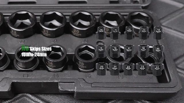 TecoTek 15-Piece 1/2-Inch Drive Metric Low Profile Impact Socket Set, Stubby Socket Set, 10mm-24mm, No Skips Sizes, 6 Point, Cr-Mo, Shorter Socket for Tight Areas 10mm - 24mm(1/2" Dr.)