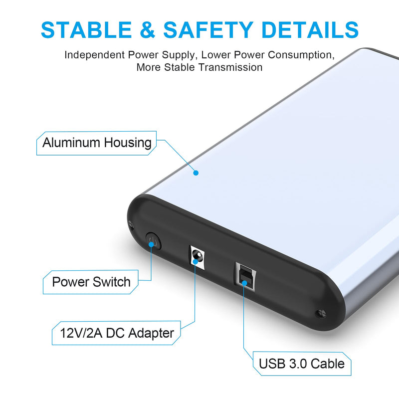 GODO 3.5 inch External Hard Drive Enclosure for 2.5 3.5 SATA HDD SSD,USB 3.0 to Aluminum Hard Drive Dock Case with Stand,Support UASP,12V Power Adapter 18TB-Grey 3.5" SATA Enclosure-Grey