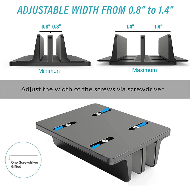 Double Slot Vertical Laptop Tablet Stand Mount Space -Saving Storage for MacBook Laptop Chromebook Tablet,Smartphone (Black) Black
