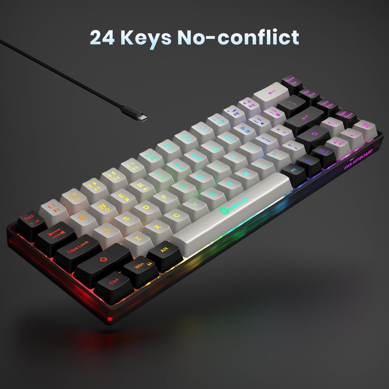 65% Gaming Keyboard, Wired Backlit Mini Keyboard, Ultra-Compact Anti-Ghosting No-Conflict 68 Keys Membrane Gaming Wired Keyboard for PC Laptop Mac Gamer